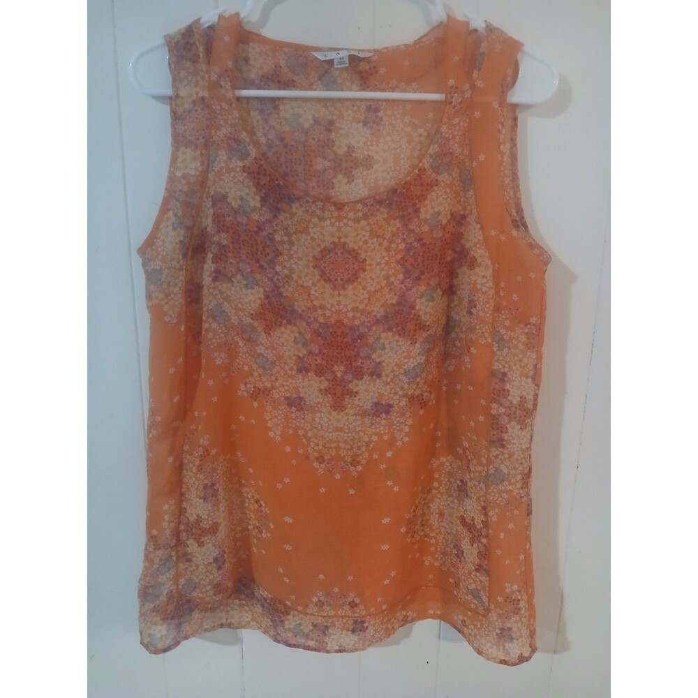 Cabi Floral Tank Top Orange Size Medium Sheer Beach Boho